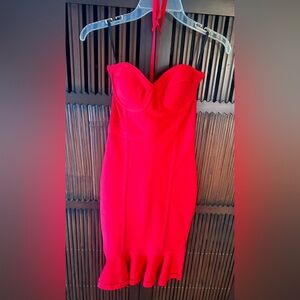 bebe Vibrant Red Bandage Corset Dress